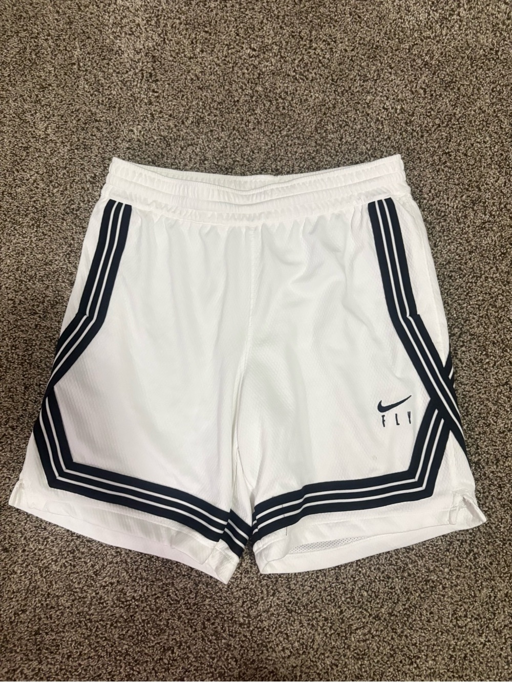 Nike White Athletic Shorts with Black Trim & Swoosh